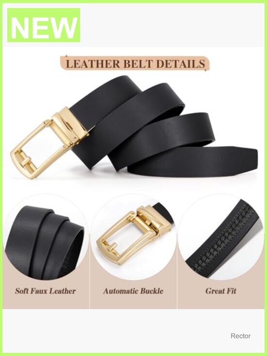 Faux Leather Ratchet Belt with Gold Buckle - Trendy Adjustable 1.2\